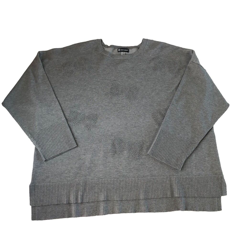 Cable & Gauge Gray Women's Sweater Bow Design 3/4 Sleeve Size 3X NWT